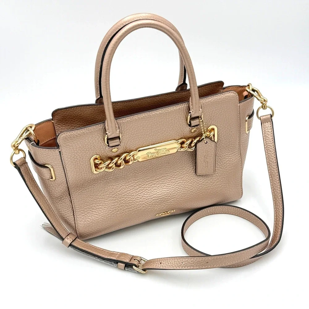 Coach Metallic Rose Gold Pebble Leather Blake 25 Carryall Satchel Bag F39847 NEW